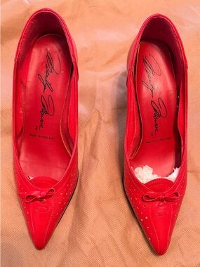 Vintage Marilyn Monroe Red Leather Heels Size 5 Made in England Box